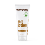 White squeeze tube of EVERYONE OFF PRICE Velvety Vanilla 2in1 Lotion for hands and body, scented with vanilla and coconut.