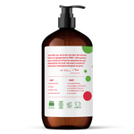 Amber pump bottle of EVERYONE OFF PRICE Strawberry Sparkle 3in1 Soap 32 FL OZ with a product label detailing ingredients, directions, and company contact information.