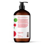 Amber pump bottle of EVERYONE OFF PRICE Strawberry Sparkle 3in1 Soap 32 FL OZ with a product label detailing ingredients, directions, and company contact information.
