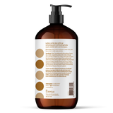 Amber pump bottle of EVERYONE OFF PRICE Ruby Grapefruit 3in1 Soap with a product label detailing ingredients, directions, and company contact information.